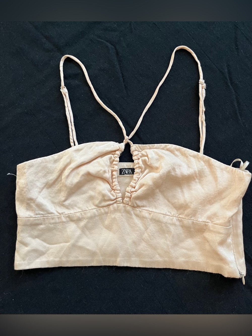 Zara Beige Linen Blend crop halter Cami Top